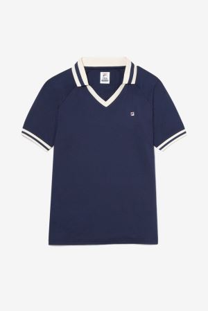 FILA Heritage Sleeve Polos Navy,Womens Tennis | CA.HMALOB589